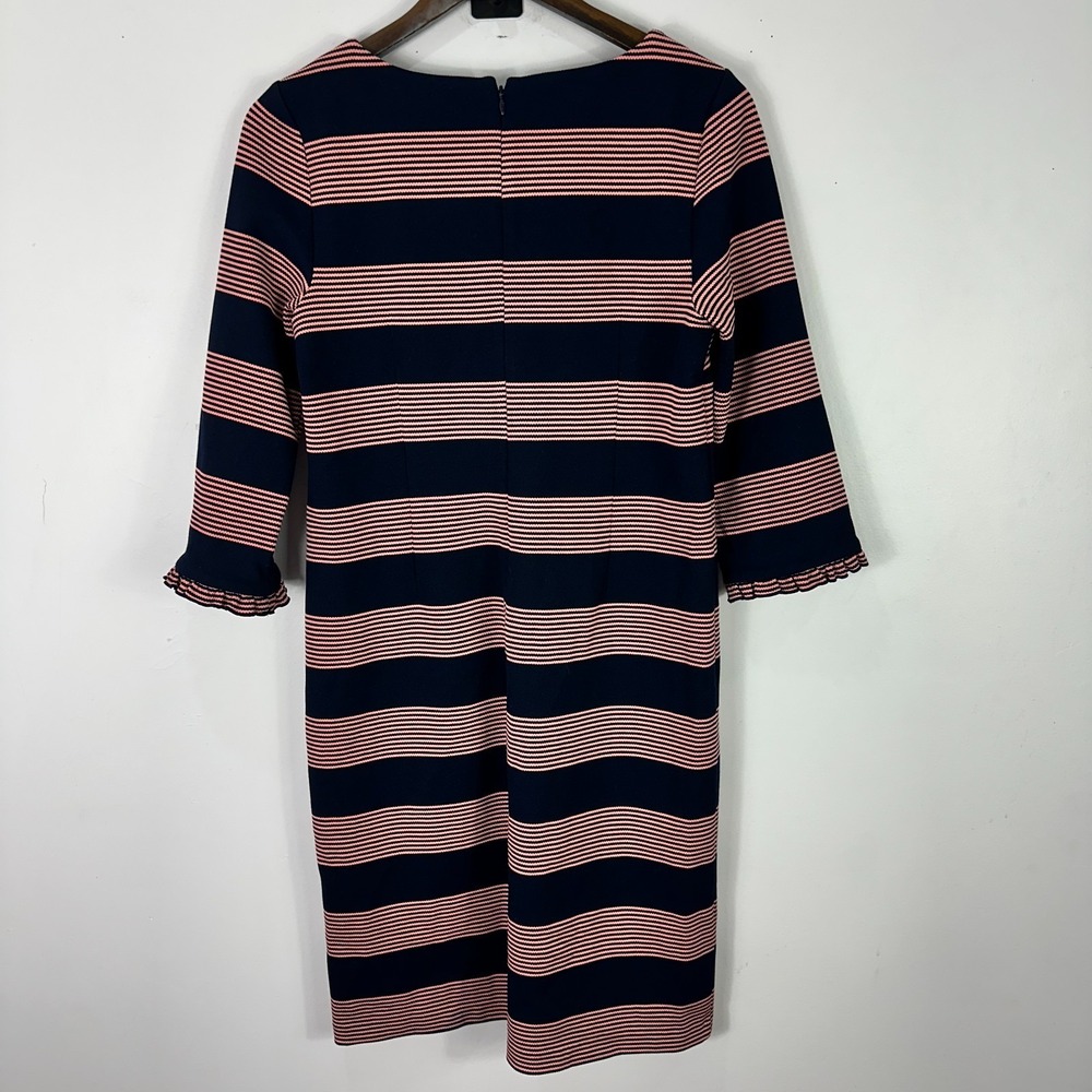 Talbots Striped Midi Sheath Dress Womens 6 Pink Blue 3/4 Sleeve Preppy Office - Picture 2 of 6